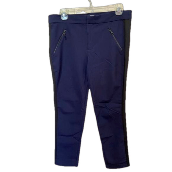 Rebecca Taylor Tuxedo Side Stripe Ankle Crop Ava Techy Pants Size 8 Navy - Picture 1 of 10